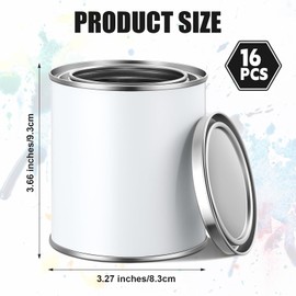 Vesici 16 Pack Metal Paint Cans with Lids 0.84 Pint Paint Can Empty Unlined Can Small Multipurpose metal Pail Buckets Storage Containers for Crafts DIY Project Adhesives(White)
