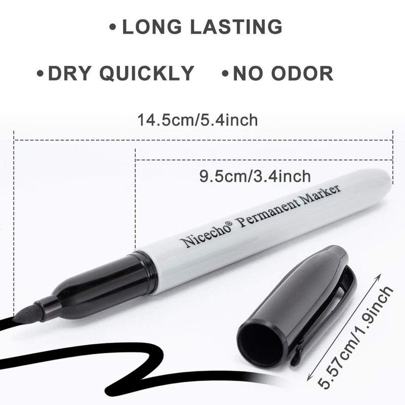 Nicecho Permanent Markers, Black Permanent Marker Pens, 30 Count Fine