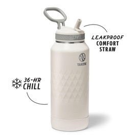 Takeya Sport 32 oz Triple-Insulated Stainless Steel Water Bottle, Straw Lid – Leakproof, Sweatproof, BPA-Free, Keeps Drinks Cold 36 Hrs, Hot 14 Hrs – Alpine