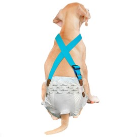 Paw Inspired Dog Diaper Suspenders with Velcro Fasteners | Stretchy Adjustable Suspenders for Female and Male Disposable and Washable Diapers | Fits Small, Medium and Large Size Pets (S/M, Blue)