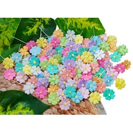 HukDok Mini Flowers with Thread Stem Mulberry Paper Flower Embellishment Card Craft Supplies Scrapbooking DIY Card Crafts Projects. (Pastel Tones)