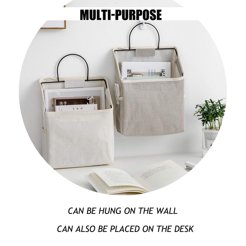 Qingsm 2 Pcs Wall-Hanging Storage Bags,Desktop Organizer Basket Cotton Linen
