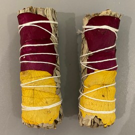 Sage Smudge Stick 4" (White Sage, Red and Yellow Rose Petals 4")