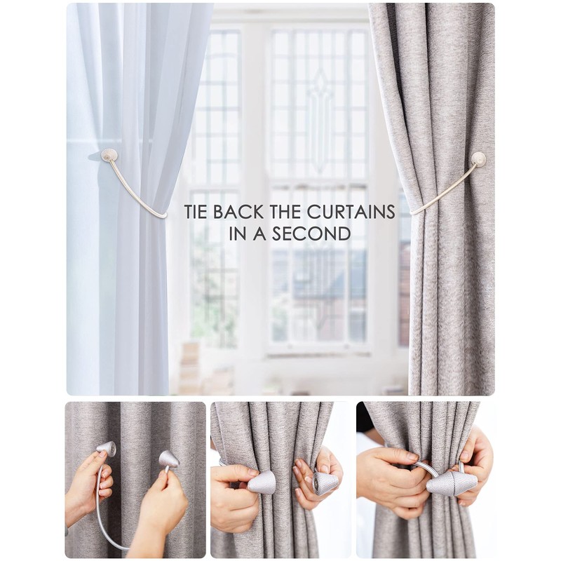 TECVINCI Magnetic Curtain Tiebacks with Upgrade Larger Magnet, 2 Pack