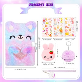 RosewineC Secret Diary with Lock for Girls, Plush Notebook and Pen Set for 6 Year Old Girls Birthday Gifts, Stationary Sets Coin Purse Keychain Stickers Ballpoint Pen for 6-13 Year Old Girls
