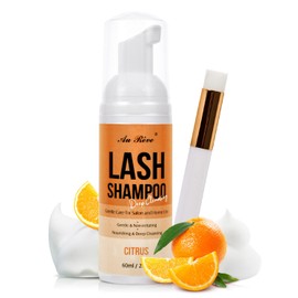 Lash Shampoo for Lash Extensions 60 Ml/2fl.oz Eyelash Extension Cleanser Oil Free Lash Cleanser for Eyelash Care, Gentle Foaming Eyelash Shampoo with Brush for Salon Home Care (Citrus 60ml)
