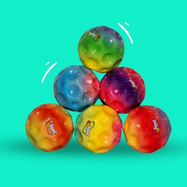 JollyGo Rainbow Moonball, Jumpball, 9.5 cm, Large Moon Ball, A Popping Sound, High Jumping Rubber Ball, Spaceball, Big Bouncing Balls, Moonball, Gift for Children, XXL, Easy to Grip (Sun Joy)