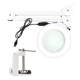 5X Magnifying Glass Led Ring Lamp, Foldable Clip-On Beauty Lamp, Usb Tattoo Magnifier Lamp With Warm & Cold Light For Tattoo Manicure Eyelashes Extension Reading(White)