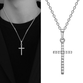 ALRNBY Gold Cross Necklace for Women Danity Simple Pendant Necklace with Zirconia for Men Gift (Silver)