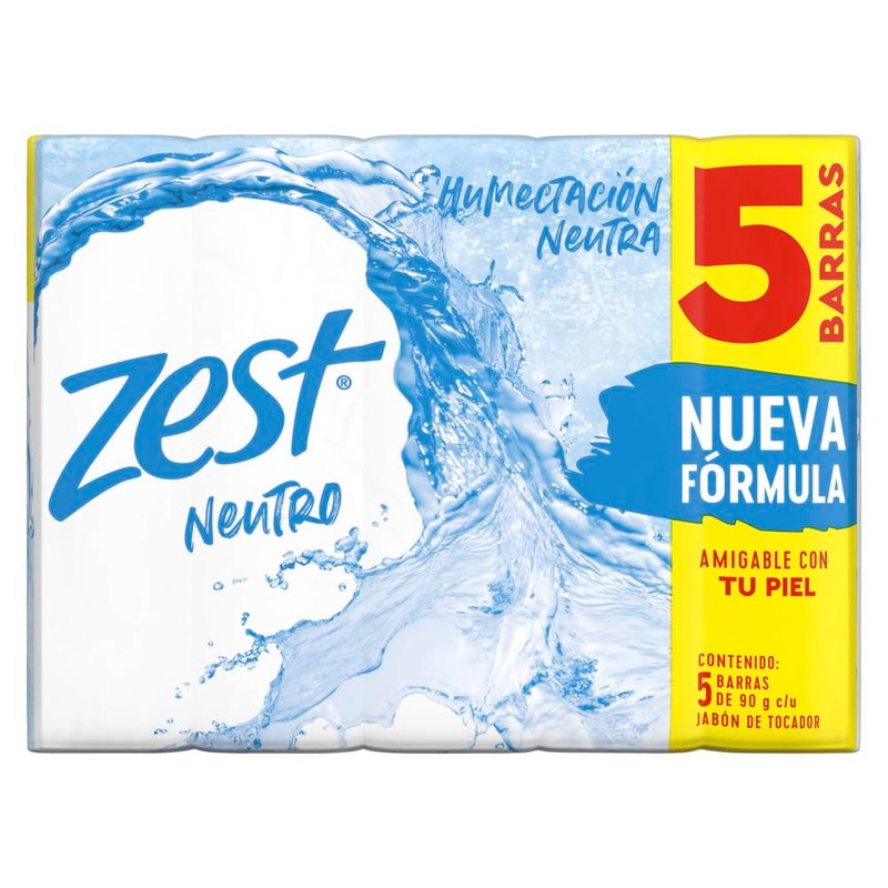 Zest Jabón Neutro Suave Barra, 90g (5 Piezas)