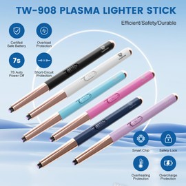 Electric Candle Lighter USB Rechargeable with Safety Lock & LED Display, Windproof Flameless Arc Lighter for BBQ, Camping, Kitchen, Gifts for Women Men(White)