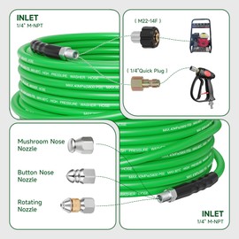 ClearRush Sewer Jetter Kit for Pressure Washer 50FT – 5800PSI High-Pressure Drain Cleaner, M22 & 1/4'' NPT Universal Fit, Unclog Gutters & Sewer Lines, Durable Jetter Hose for Homeowners & DIYers