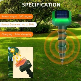 4X Solar Maulwurf Vertreiber, Ultraschall Maulwurfschreck, mit 3 Abschreckungsmodi, Geeignet zur Vertreibung von Maulwürfen und Anderen Nagetieren in Gärten Rasen -Square