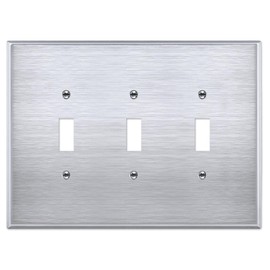 OVERSIZED 3 Gang Toggle Stainless Steel Light Switch Cover - Jumbo Three Gang Toggle Metal Wall Plate for Toggle Switches, 430 Stainless Steel - Satin finish, UL Listed, Made in USA, 5.5 x 7.5 Inches