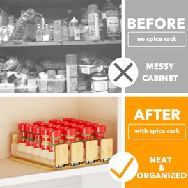 SpaceAid Bamboo Pull Out Spice Rack Organizer for Cabinet, Heavy Duty Slide Out Seasoning Kitchen Pantry Sliding Vertical Organization, 10.1" Wide, 4 Drawers(2" Wide), 1-Tier, Natural