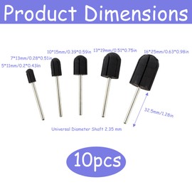 LIANCHEN Pack of 10 Sanding Grinding Head Manicure Pedicure Tool Portable Nail Art Grinding Head Grinding Cap Rod Compatible with Most Located Milling Machines (5 mm + 7 mm + 10 mm + 13 mm + 16 mm)