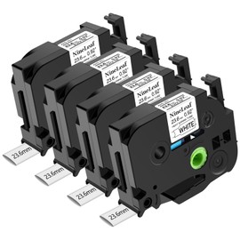 NineLeaf 4PK Compatible for Ptouch HSe-251 HSe251 HS-251 HS251 23.6mm 0.92 Black on White Heat Shrink Tubes for PT-P900 PT-P900W PT-P950NW PT-D800W Label Maker Tapes