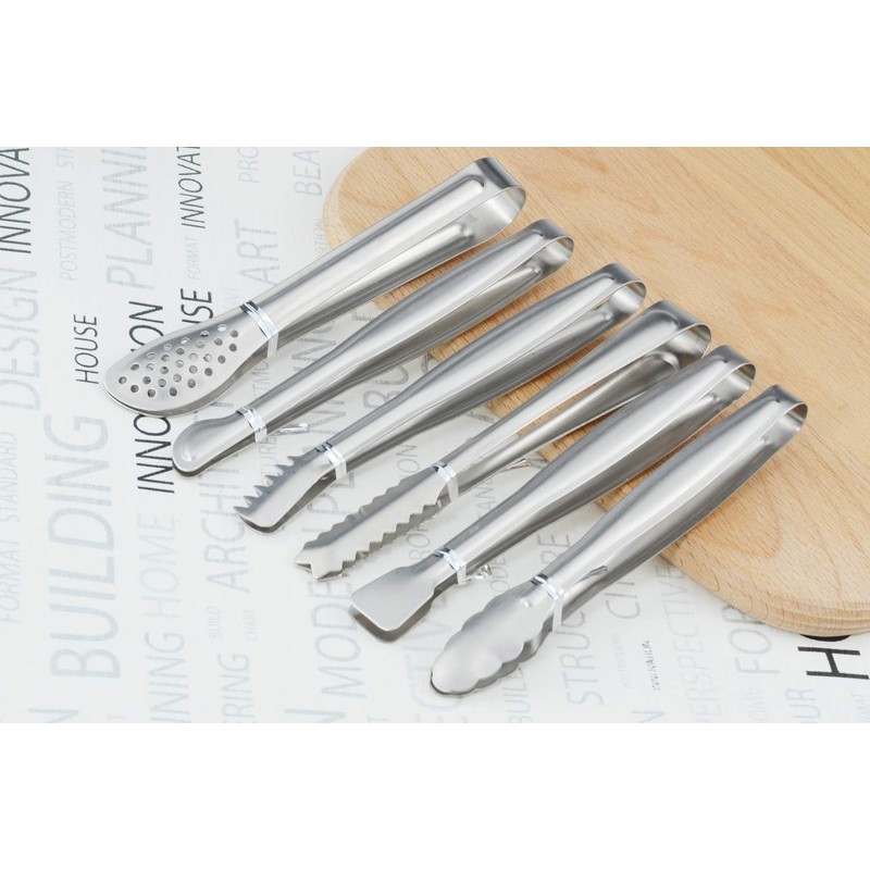 HINMAY Small Serving Tongs Set 6-Inch Appetizer Tongs Stainless Steel