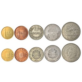 Romania 5 Mixed Coins | 1 Ban - 1 LEU | Romanian Currency Since 1948