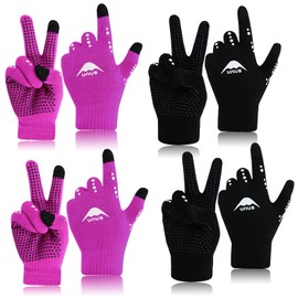 LOVMEAD 4 Pairs Children's Winter Cycling Gloves Knitted Gloves Touchscreen 4-12 Years Boys Girls Winter Gloves Warm Windproof (Black + Pink)