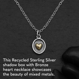 NINA DESIGNS Sterling Silver Necklace - Shadow Box with Bronze Heart Necklace, Silver Jewelry For Women, Dainty Jewelry for Women, Mixed Metal, 18in