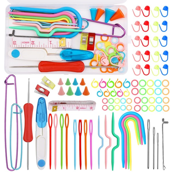 Knitting Accessories, Knitting Accessory Kit, Knitting Tools Set, Plastic Knitting Markers Set with Stitch Holder, Knitting Needles Storage Box for Knitting, Crochet, Crafts