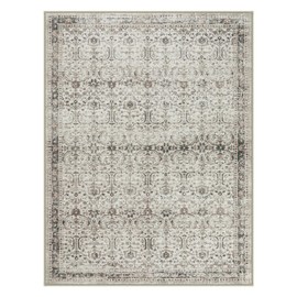 Grey Rugs for Living Room 8x10, Vintage Washable Area Rug for Bedroom Dining Room Office, Low Pile Soft Non-Slip Retro Neutral Carpets for Kitchen Indoor Nursery