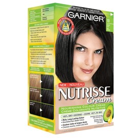 Garnier Nutrisse Cream, Permanent Hair Colour, 10 Natural Black, 100% Grey Coverage, Nourished Hair Enriched With Avocado Oil, 1 Application
