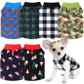 Shinylin 6 Pack Fleece Dog Sweater with Leash Ring Winter Dog Clothes for Small Medium Pets Pullover Vest for Walking Warm Soft Puppy Outfit for Cold Weather Christmas Pet Apparel (Xs,A Style)