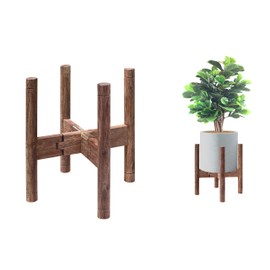 APPAFUN Adjustable Plant Stand for 8-12″ Pots – Solid Acacia Wood Mid-Century Modern Indoor/Outdoor Planter Holder with Stainless Steel Screws – Antique Brush Brown (Pot & Plant Not Included)