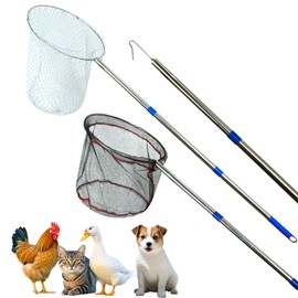 Chicken net Catcher Stainless Steel Poultry net, Ideal for catching Birds, Chickens, Ducks, Fish, Geese, etc. in Chicken coop or Outdoors, Fishing net with Handles(Including 2 nets and 1 Pole)