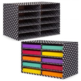 Eaasty 2 Pack 10 Slot Paper Storage Organizer, Back to School Construction Paper Holder for Office, Home, and School Use, 20.5 x 12.4 x 13.3 Inches(Polka Dots,Black)