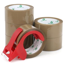 BOMEI PACK Cinta de Embalaje de Alta Resistencia Marrón con Dispensador, Ultra Fuerte, Cinta de Embalaje Industrial para Embalaje de Envíos 6 Rollos 1.8Mil, 1.88 pulgadas x 54.6 yardas por rollo