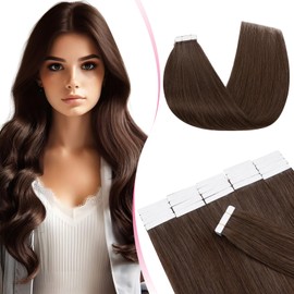 MY-LADY Invisible Tape in Hair Extensions Human Hair - 20pcs Remy Straight Real Hair #4 Medium Brown - 22 Inch 50g