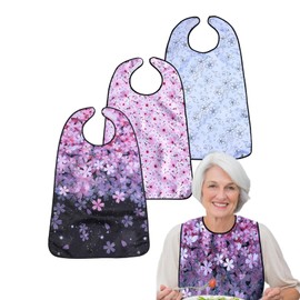 Meituseo 3 Pack Premium Adult Bibs For Women，Elderly Seniors and Disabled Large Bib， Washable Long Bib Clothing Protector With Crumb Catcher And Velcro Adjust