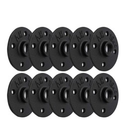 1/2" Black Painted Floor Flange, Home TZH 10 Pack 4 Bolts Iron Pipe Flange with Threaded Hole for Industrial vintage style for DIY Project/Furniture/Shelving Decoration (10, 1/2 Inch Black)