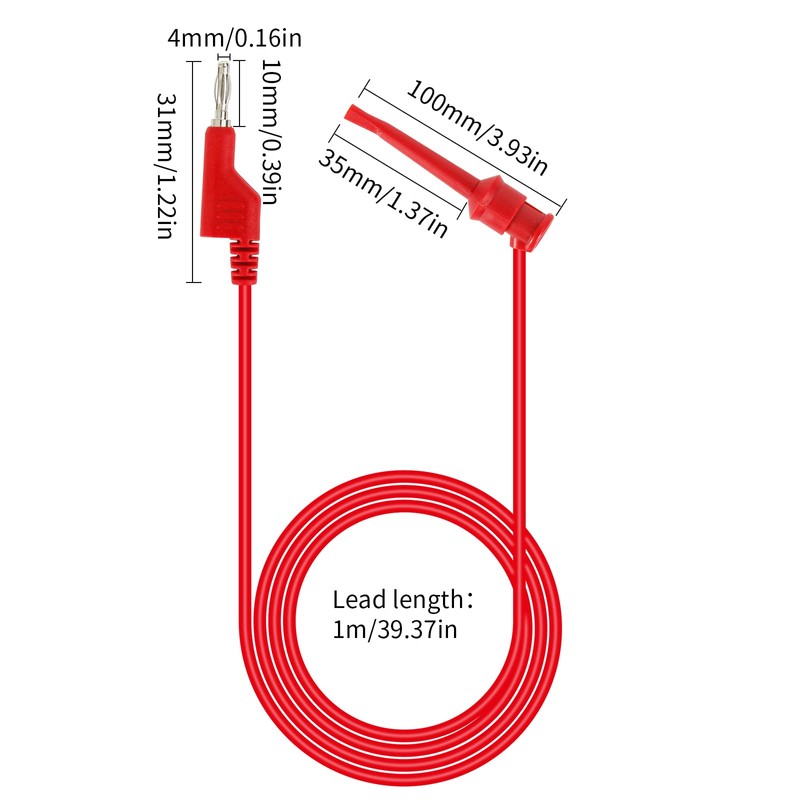 Stackable Banana Plug to Mini Grabber Test Leads 4mm Stackable