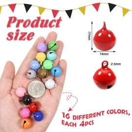 Toaob 64 Pieces Bells Metal Bells 14 mm Colourful for Crafts Pet Bells Festival Decoration