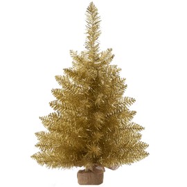 Diahom Table Tinsel Christmas Tree Artificial Mini Small 24 inches Unlit Champagne Gold Xmas Pine Tree for Tabletop Desk Home Christmas Decor