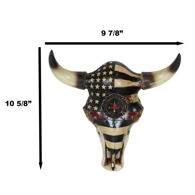 Western Bison Bull Cow Skull With USA Flag Maltese Fire