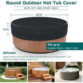 AKEfit Round Hot Tub Cover, 600D Polyester Waterproof for Hot Tub, UV Protection & Windproof, 80''x 14'', Black