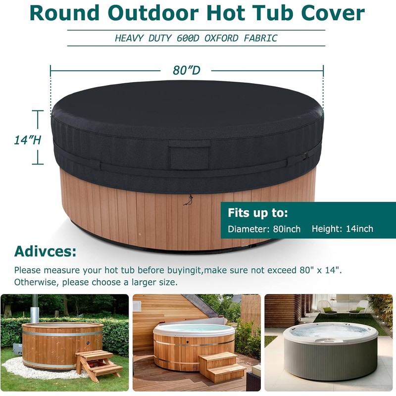 AKEfit Round Hot Tub Cover, 600D Polyester Waterproof for Hot