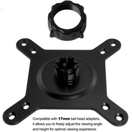 LUORNG Portable Monitor Mount Adapter 17mm Ball Head to 75x75/100x100mm VESA Bracket M4 Screw Set for Tripod/Monitor Arm/Desktop Black 360 Degree Rotation With Screws