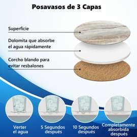 Portavasos para Mesa, Portavasos con Soporte, Juego de 6 Posavasos Absorbentes, Porta Vasos de Mármol, Coasters for Drinks Aptos para Todo Tipo de Vasos para Bar/Decoración de Hogar/Restaurante (Gris)