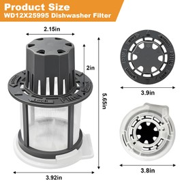 WD49X24057 Dishwasher Ultra Fine Filter Kit Replacement, Compatible With GE Dishwashers WD12X10416 WD12X20107 WD12X21976 WD12X22560 WD12X23736 WD12X20340 WD12X21676 WD12X20549