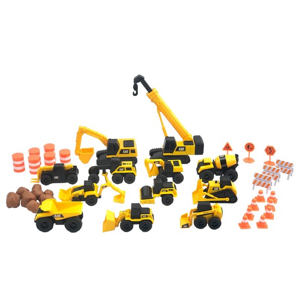 CatToysOfficial CAT Little Machines Mega Activity Playset w/ 41 Pieces, XL Crane/Excavator & Construction Site Accessories - Kids Toys 3+