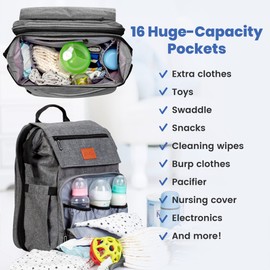 PILLANI Baby Diaper Bag Backpack - Large Bag for Boys & Girls, Waterproof Diaper Backpack - Travel Diaper Bags w/Changing Pad, Baby Registry Search & Shower Gifts - Essentials Must Haves Newborn Stuff