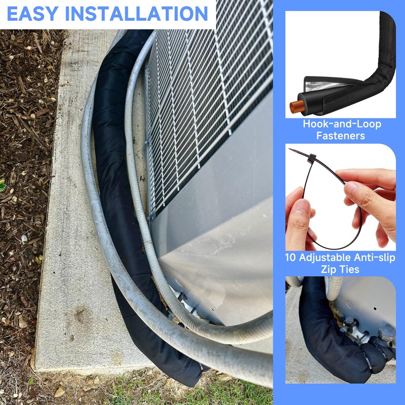 3-Layer HVAC Copper Pipe Insulation Cover, 72''x10.2'' 600D Oxford AC