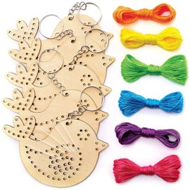 Baker Ross FC722 Bird Wooden Threading Keyring and Bag Dangler Kits - Pack of 5, Threading and Weaving Kit for Kids, Sewing Crafts for Kids