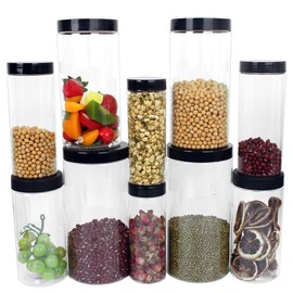 Hylruu Storage Jars Plastic Jars with Lids kitchen Reusable Food Storage Jars Containers Airtight for Dry Food 10 Pack